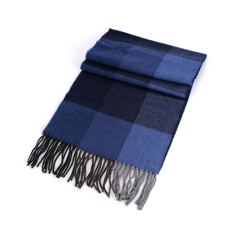 Irish Knitted Designed Authentic Tweed Scarf With Blue Check Pattern