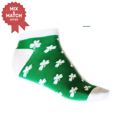 Green Ankle Sock With White Shamrock And With Trim Design