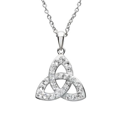 Platinum Plated Trinity Knot Pendant With Clear Crystals