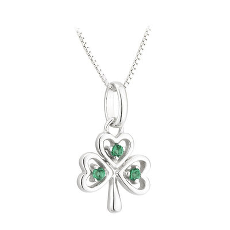 Hallmarked Sterling Silver Shamrock Pendant With Cubic Zirconia Stone