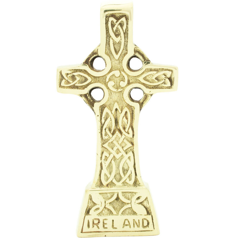 Solid Brass Standing Celtic Cross With Trinity Knots