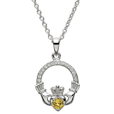 Shanore Claddagh November Topaz Birthstone Pendant Adorned With Crystal
