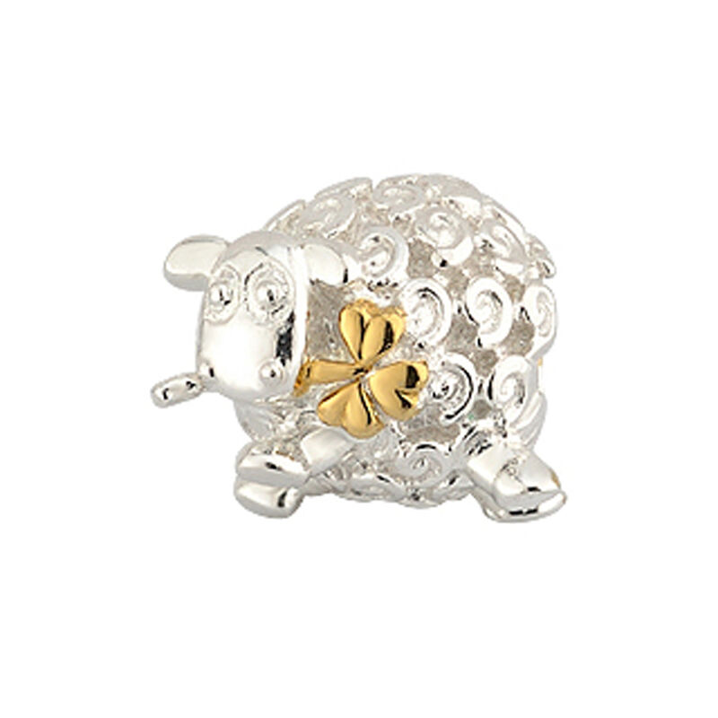 Bead Charm With Sheep And Gold Shamrock In Mouth  Hallmarked Sterling Silver