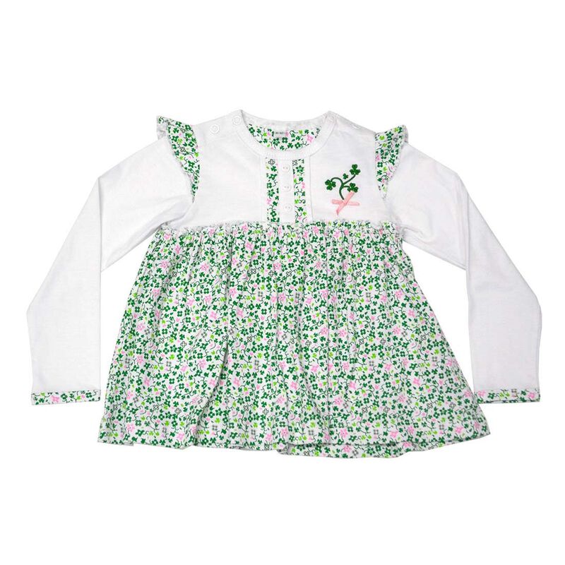 White Baby Dress With Shamrock And flowers Design