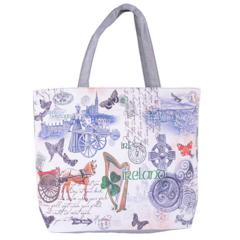 White Shopping Bag with Irish Landmarks and Icons and Irish History Design