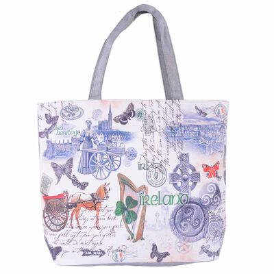 White Shopping Bag with Irish Landmarks and Icons and Irish History Design
