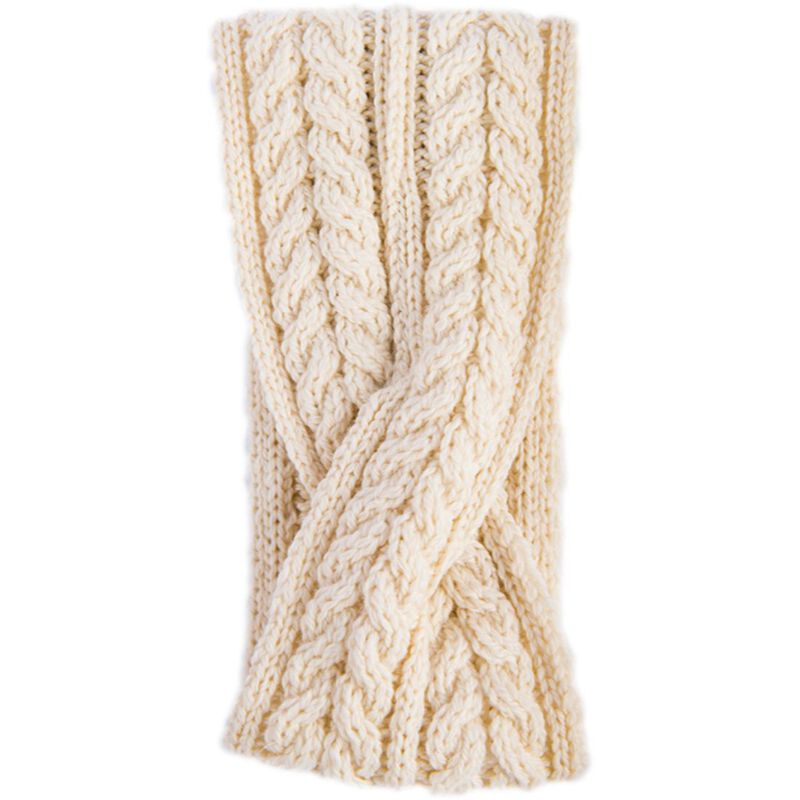 Aran Woollen Mills Super Soft Merino Wool Crossover Headband In Natural White