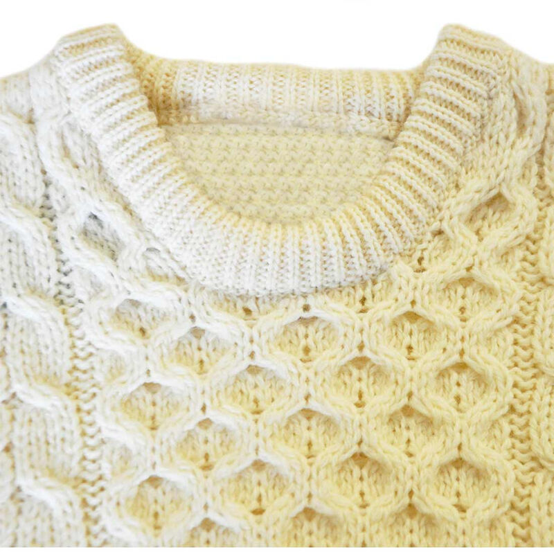 100% Natural Wool Crew Neck Traditional Aran Sweater  White Colour