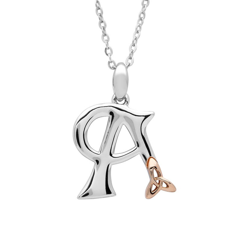 Hallmarked Sterling Silver Alphabet Pendant With Rose Gold Trinity Knot Design