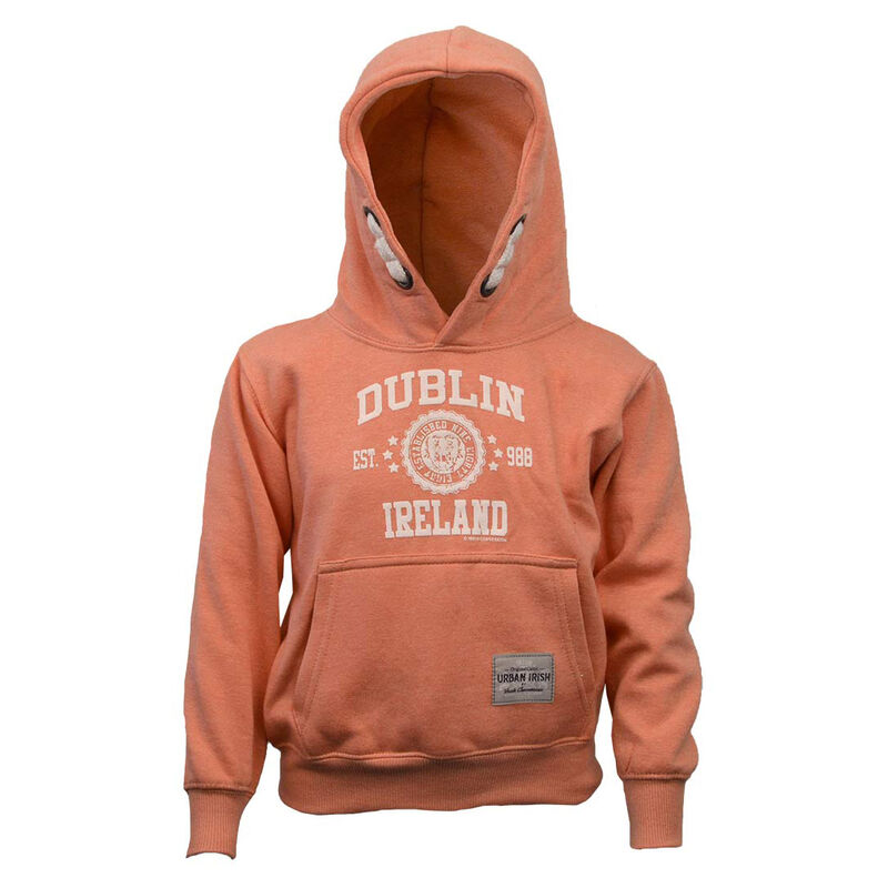 Kids Pullover Hoodie With Dublin Ireland Est 988 Stars Print  Nude Colour 