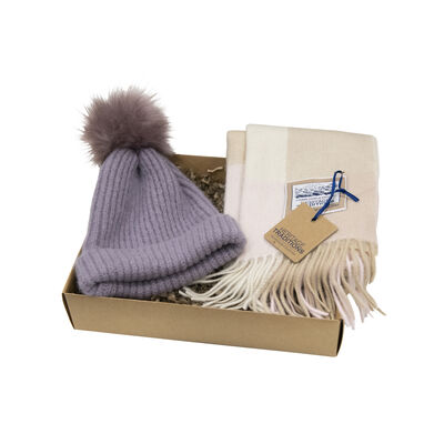 Soft Touch Pom Pom Hat and Wool Scarf Purple