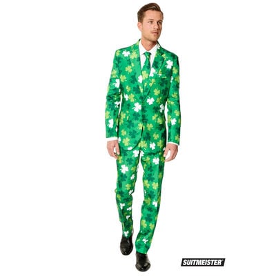 Mens Green Stylish Irish Shamrock Designed Suit