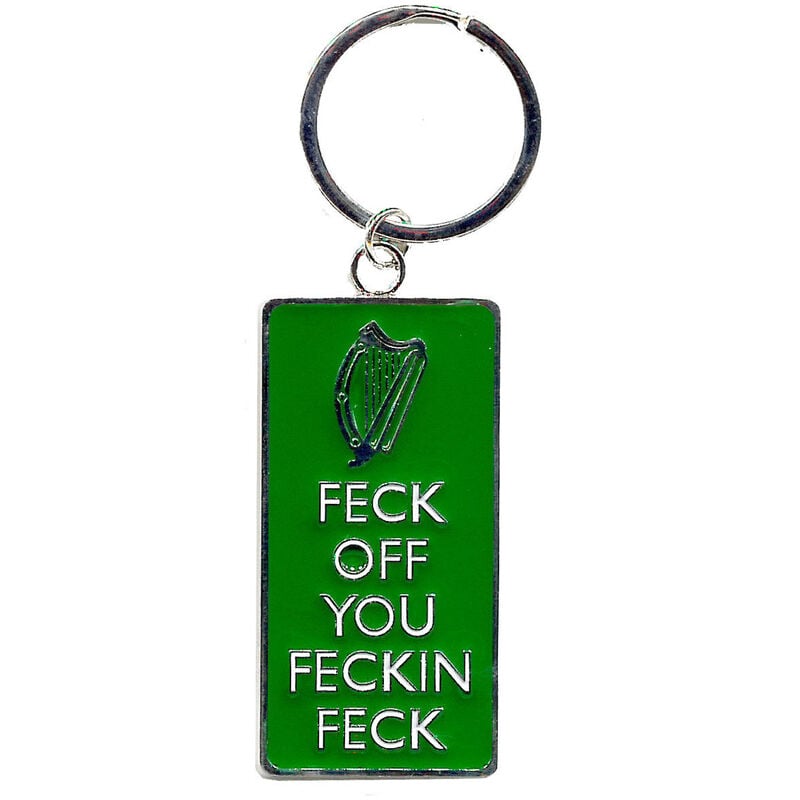Irish Green Metal Keychain With Feck Off You Feckin Feck Text