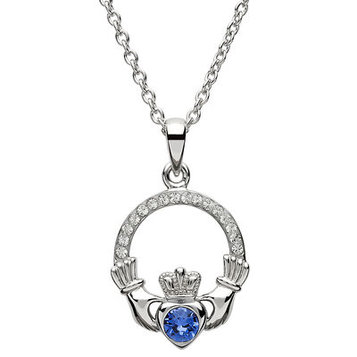 Shanore Claddagh September Sapphire Birthstone Pendant Adorned With Crystal