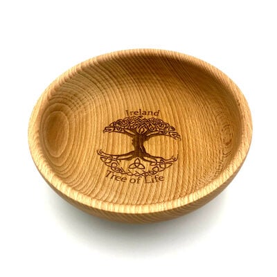 Wooden Beech Bowl With Tree of Life Design, 20cm