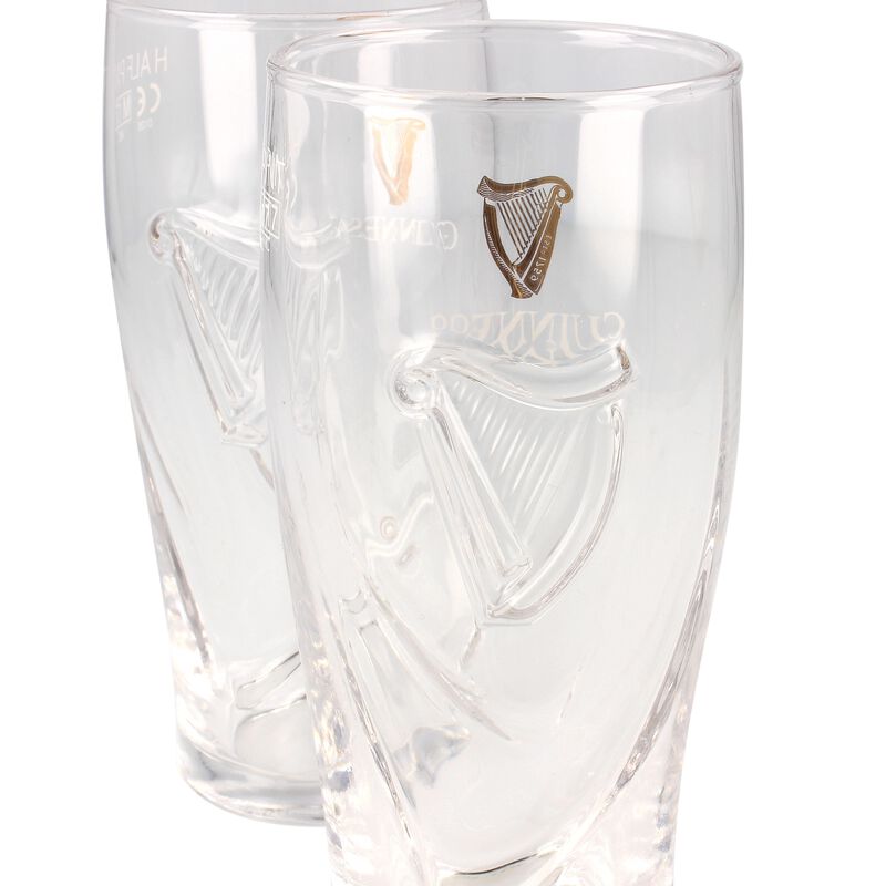 Official Guinness Logo 2 Pack 1/2 Pint Glass Set with Embossed Harp