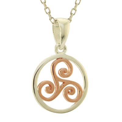 Hallmarked Sterling Silver Triskele Pendant In Silver And Rose Gold
