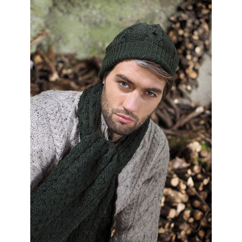 100% Merino Wool Honeycomb Knitted Hat & Scarf Set, Green Colour