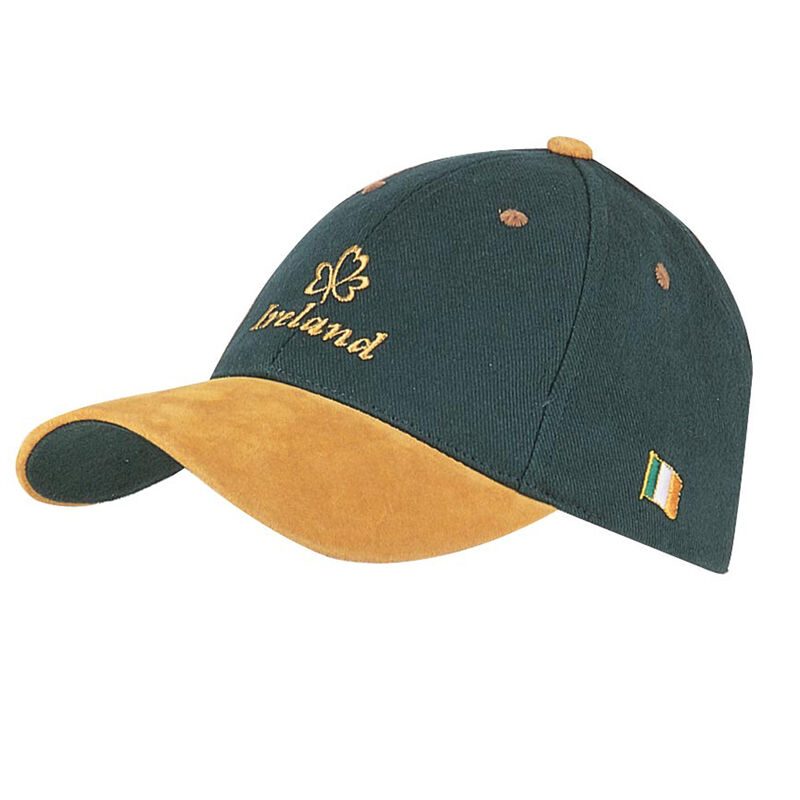 Baseball Cap With Yellow Embroidered Ireland And Shamrock  Green Colour