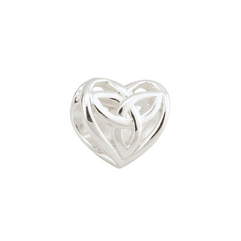 Bead Charm With Trinity Knot Symbol In Heart Shape, Hallmarked Sterling Silver