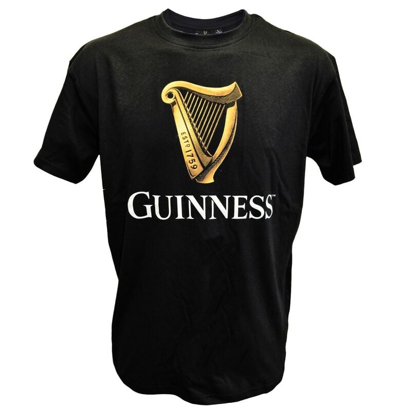Black Guinness Classic T-Shirt With An Irish Gold Harp Design