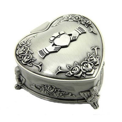 Mullingar Pewter Heart Shaped Jewelry Box With Claddagh And Cherub Design