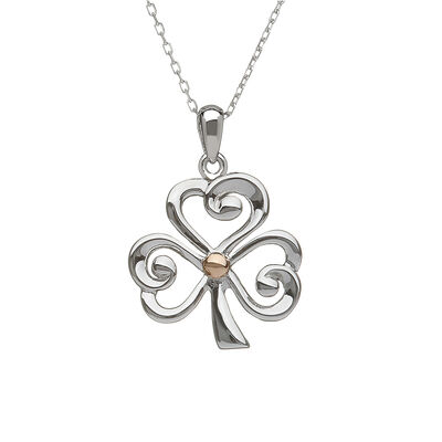 Hallmarked Sterling Silver Open Shamrock Pendant With Rose Gold