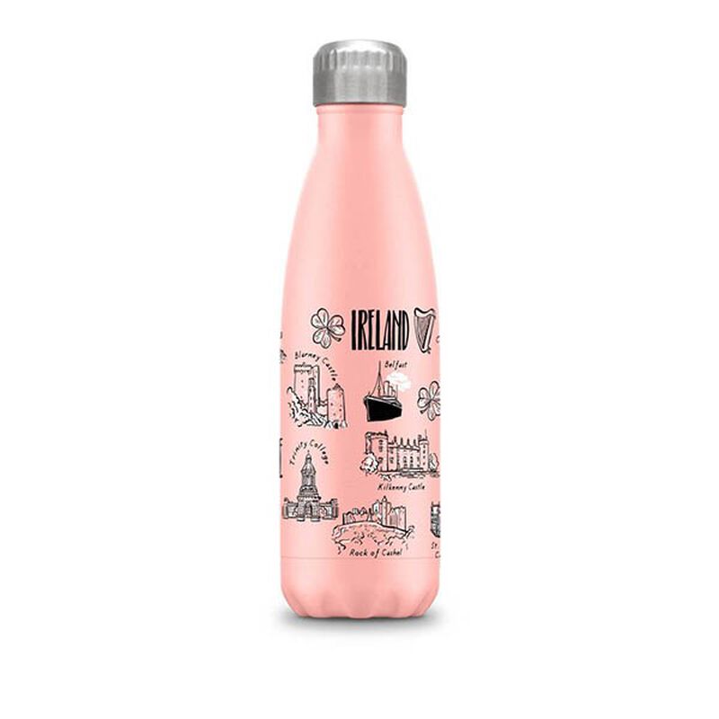 Pink Thermal Water Bottle With Ireland Printed Design