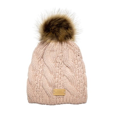 Knit Style Blush Tammy Hat With Faux Fur Bobble