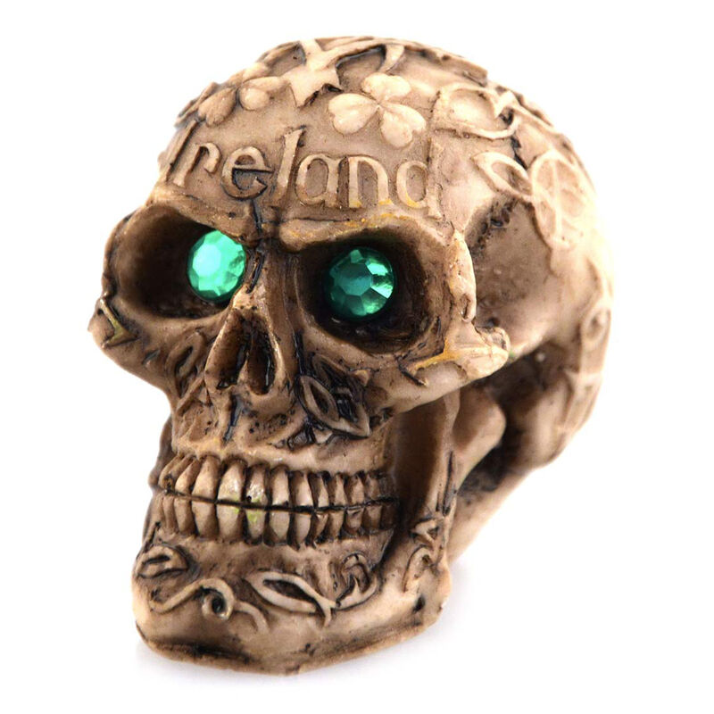 Mini Irish Designed Celtic Skull With Sparkly Green Gem Eyes Design