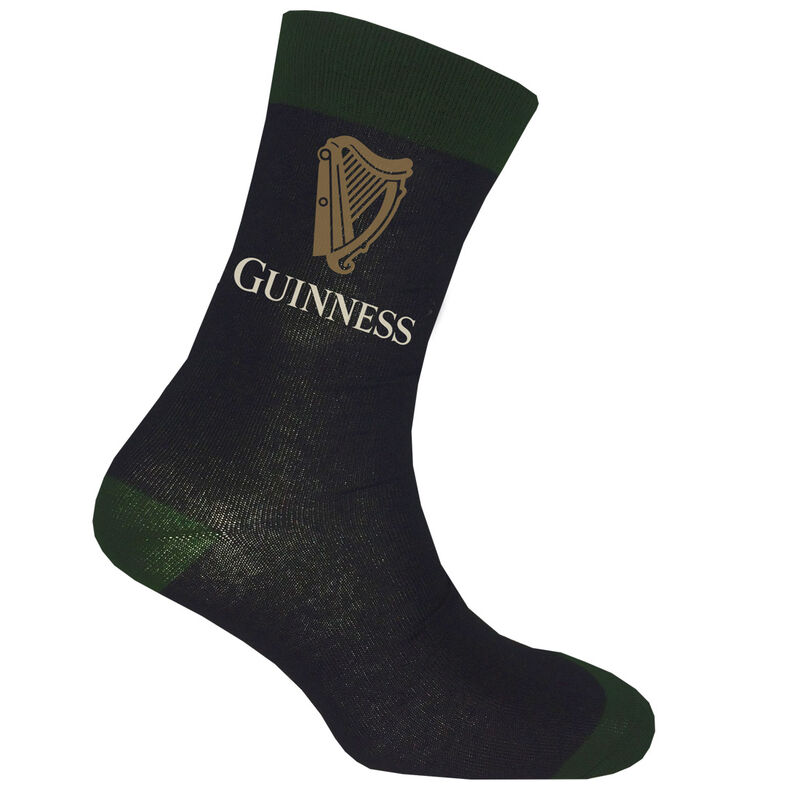 Black Guinness Socks With Bottle Green Trim  And Label Harp Design