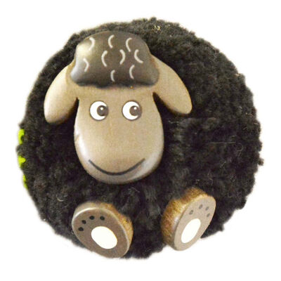 Black Fluffy Sheep With Shamrock Handmade Natural Wood Magnet