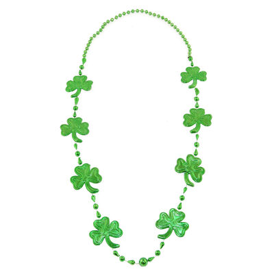 All Green Plastic Bead Necklace With Shamrock Design