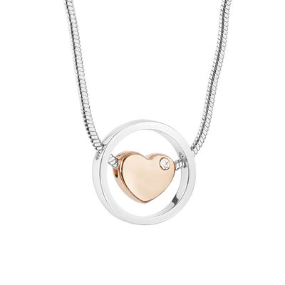 Newbridge Silverware Silver Plated Pendant With Rose Gold Plated Heart And Clear Stone