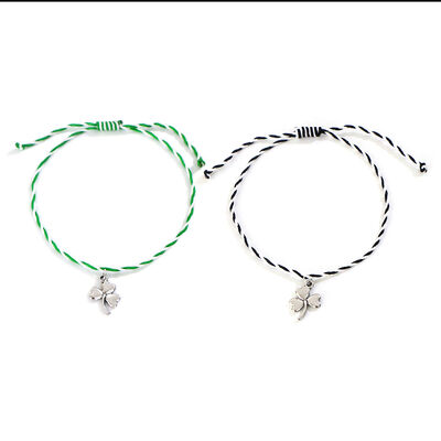 Celtic Bracelets 2 Pack With Shamrock Charm, Green, White & Black Colours