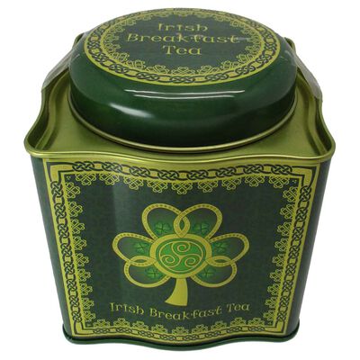 Irish Breakfast Tea -Shamrock Spiral Tin With A Green And Yellow Celtic Design