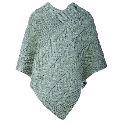 Super Soft Merino Wool Triangular Aran Cable Knit Design Poncho Aqua Colour