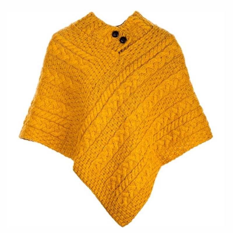 100% Merino Wool Yellow Ladies Poncho With Buttons