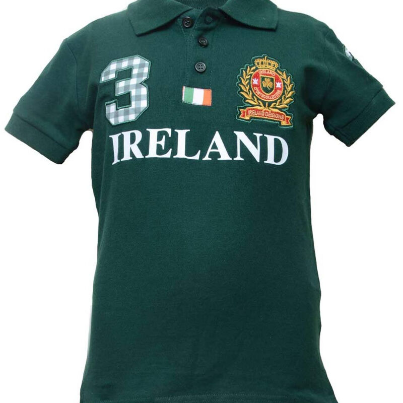 Forest Green Ireland polo Shirt With Ireland 3 Design Crest And Tri Colour