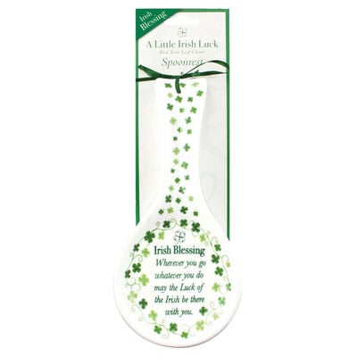 Ceramic Spoon Rest With Irish Blessing And Shamrock Design