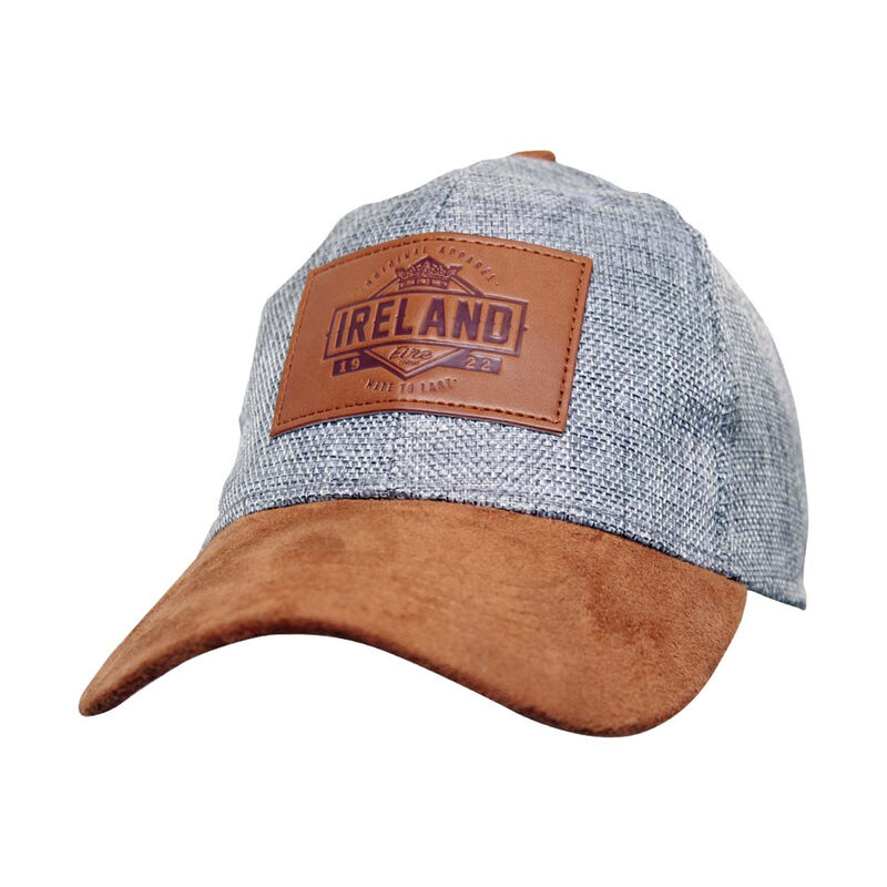 Grey  Ireland Embossed Tweed Baseball Cap With Brown Leather Patch