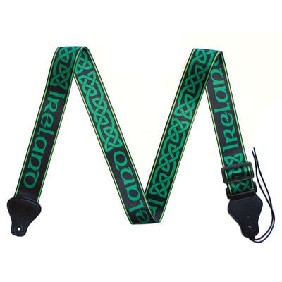 IRELAND Guitar Strap With Green Celtic Knot Design, Black Colour