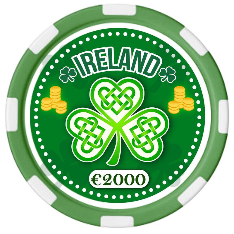 Irish Designed Poker Chip With Ireland Text And Celtic Shamrock Design