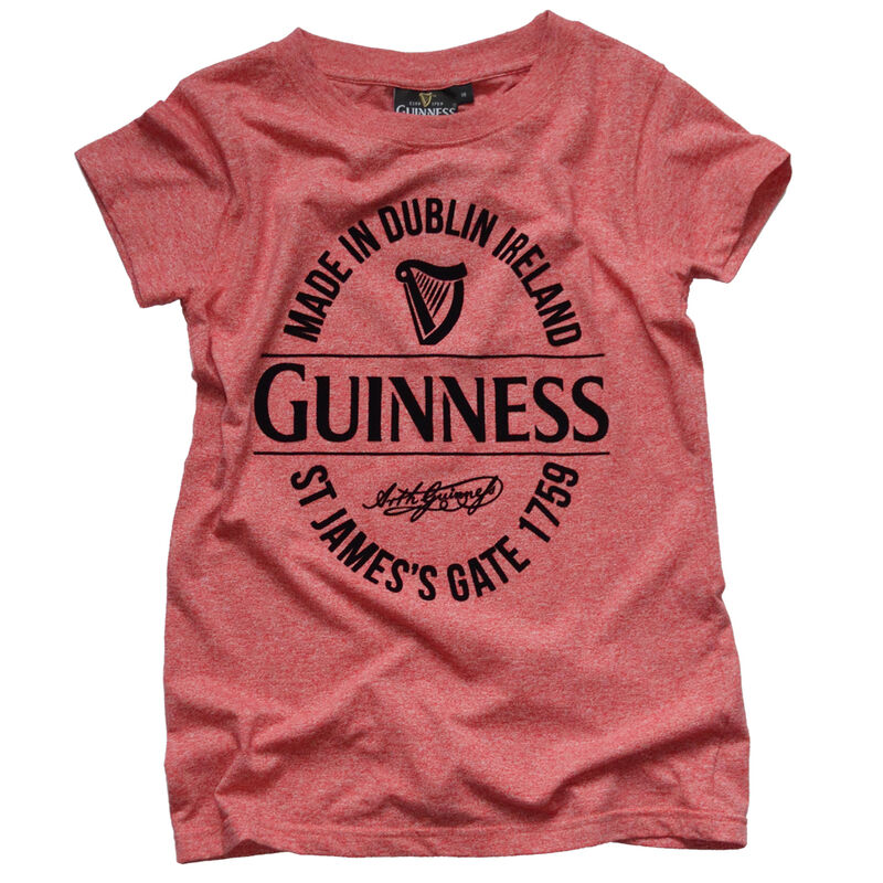 Ladies Guinness T-Shirt With Made In Dublin Bottle Label  Red Colour