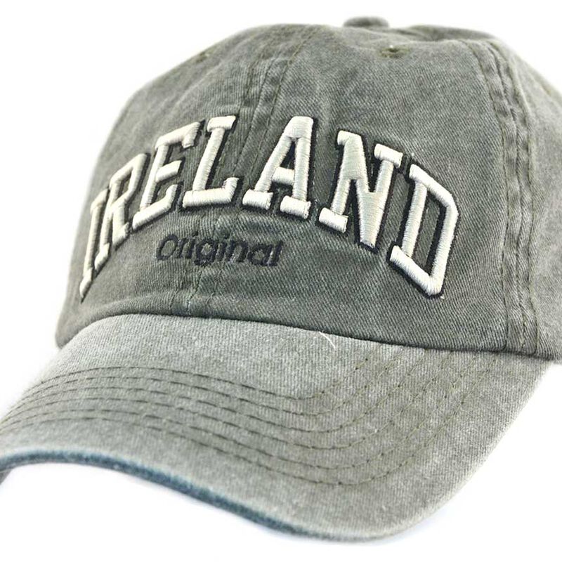 Green Baseball Cap With White Ireland Text  Design With Adjustable Strap