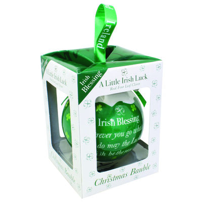 4 Leaf Clover Green Christmas Bauble With Irish Blessing