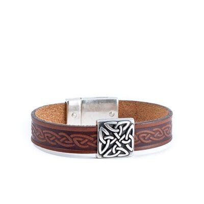 Lee River Brown Leather Cuff with Square Celtic Trinity Knot Designed Charm