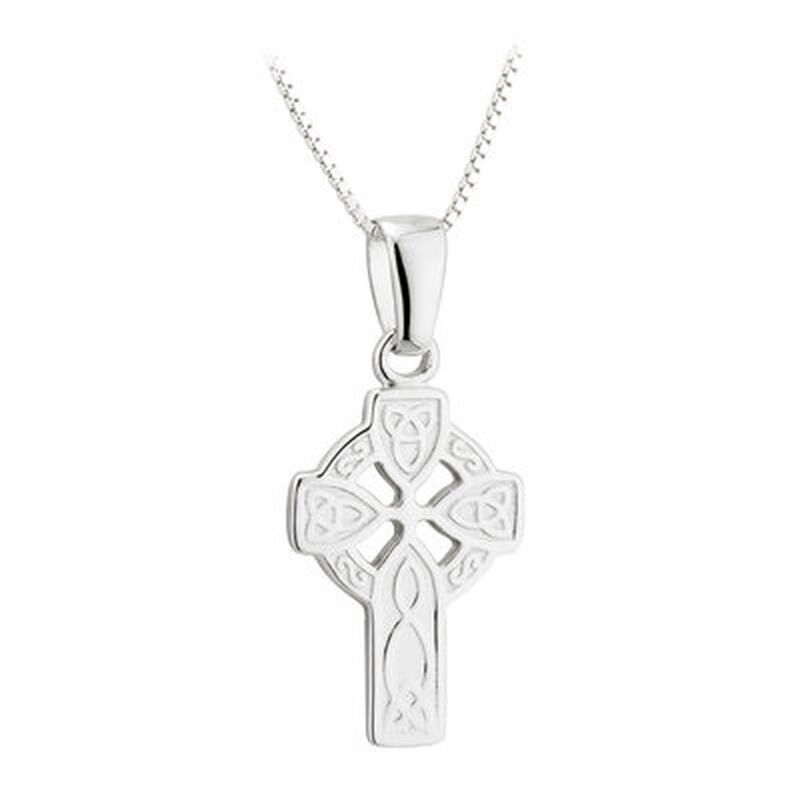 Hallmarked Sterling Silver Celtic Cross Pendant with Engraved Trinity Knot