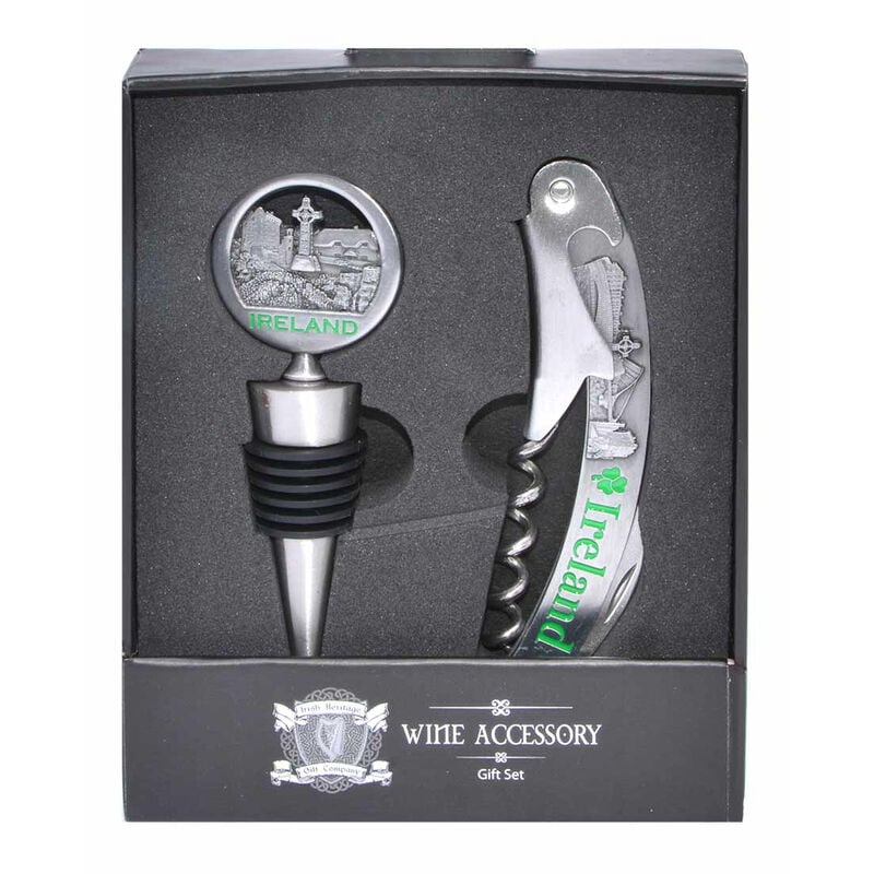 Ireland Collage Wine Accessory Gift Set With Bottle Opener And Wine Stopper