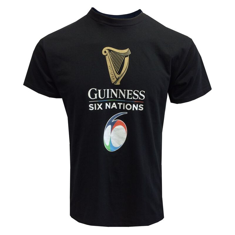 Guinness Official Merchandise Six Nations Rugby T-Shirt, Black Colour